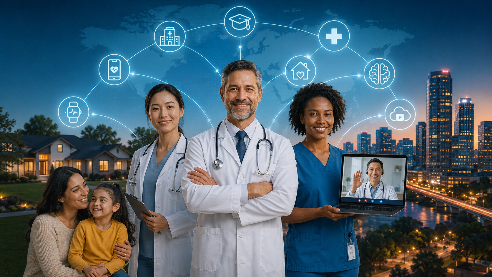 TCM Telemedicine met AI-diagnoserobot, patiënt en videoconsult